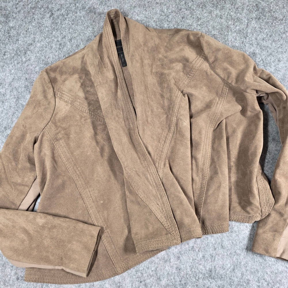 BCBG MAXAZRIA Jimmie Crop Swing Jacket Faux Suede Mocha‎ Tan Drape Open Medium